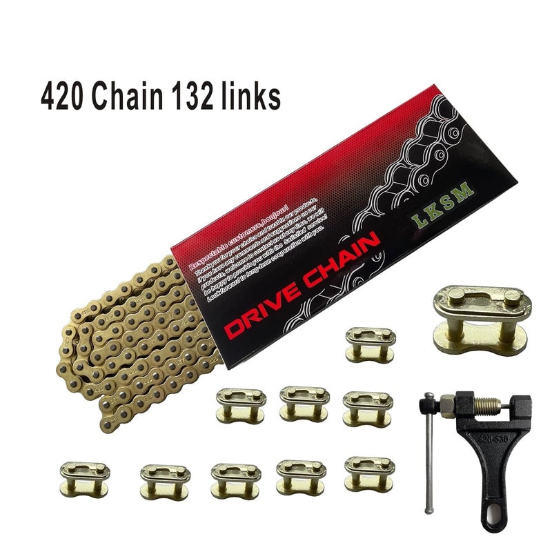 LUSM 420 Motorcycle Gold Chain 132 Link Standard Roller Chain with Chain Breaker 10 Connecting Master Link for 100cc 110cc 125cc Dirt Pit Bike ATV Quad Go Kart Scooter - Image 3